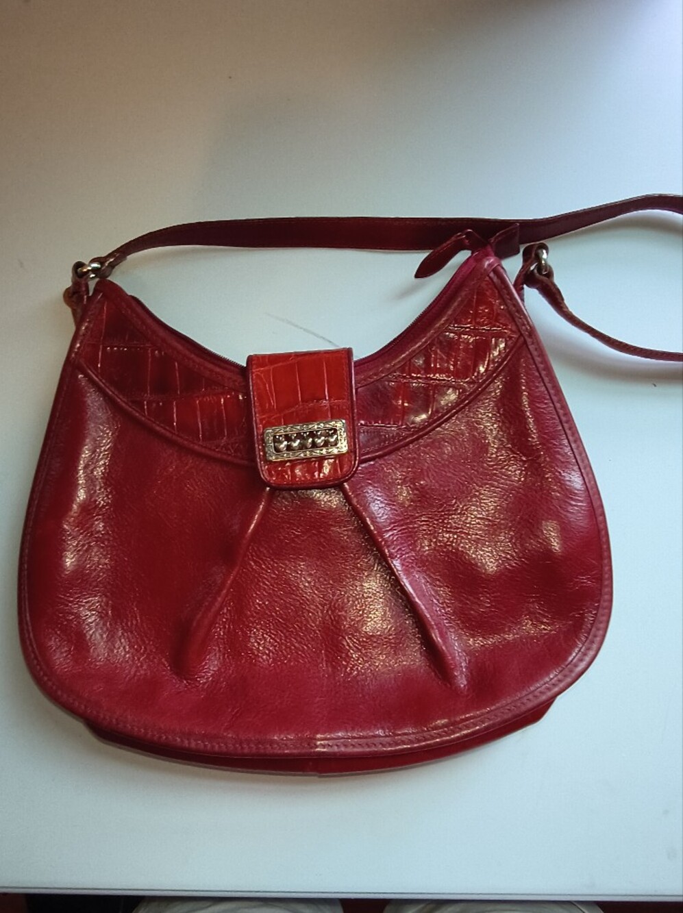Brighton Red Leather Shoulder Bag - Sleek Women's Crossbody